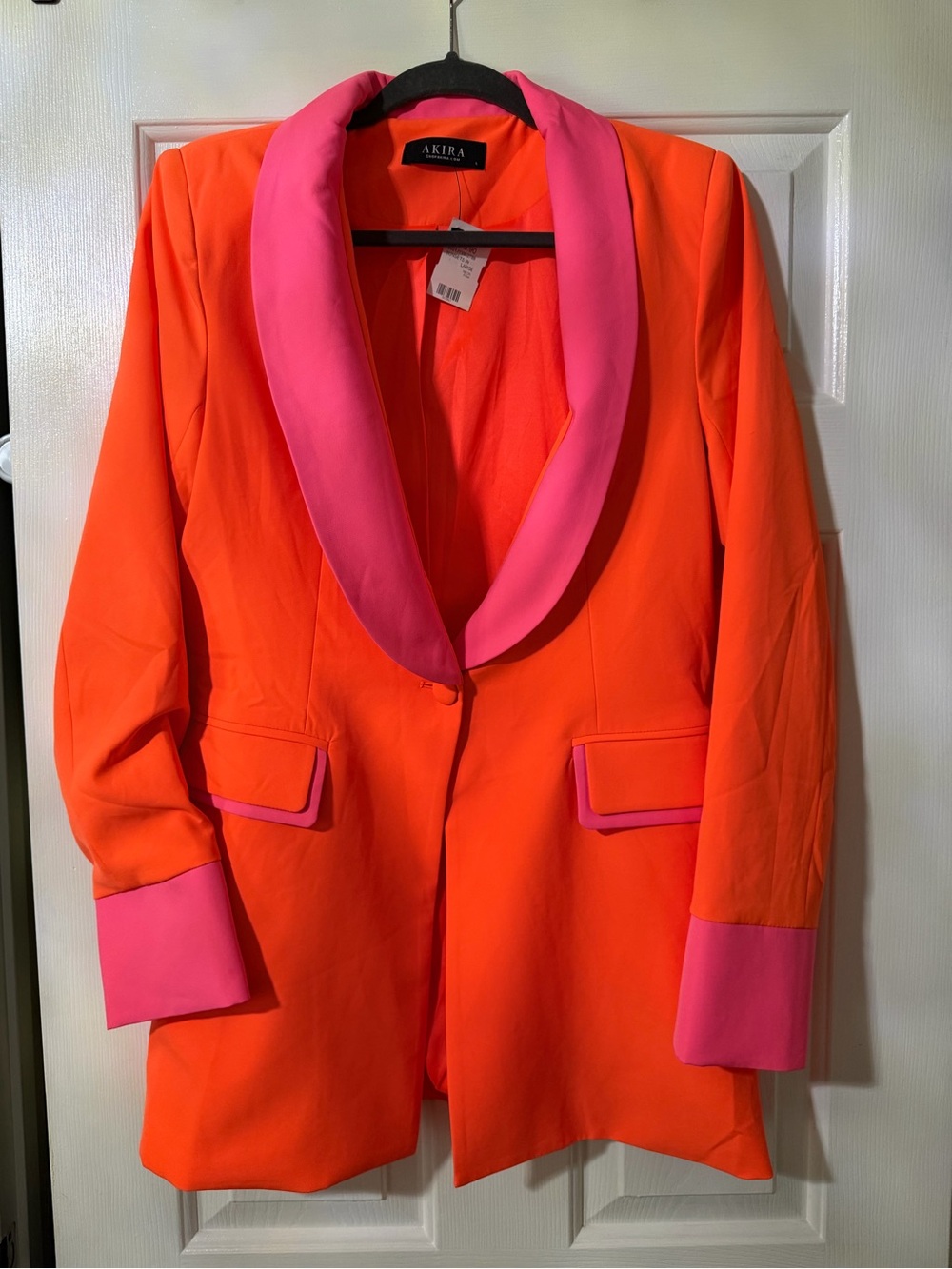 AKIRA Orange Blazer with Pink Shawl Collar
